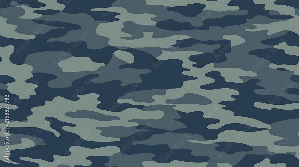 Fototapeta premium Seamless military camouflage pattern featuring dark blue and grey organic shapes for modern creative design projects