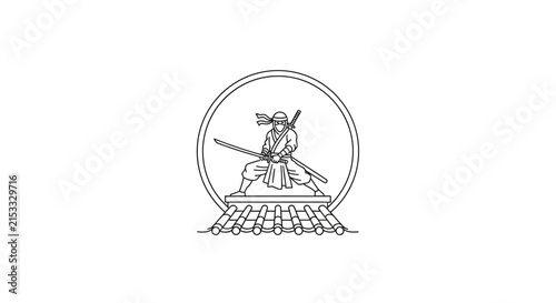 samurai sitting on stone, japanese warrior, sword
