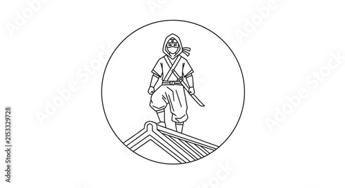 samurai standing on roof, traditional japanese warrior