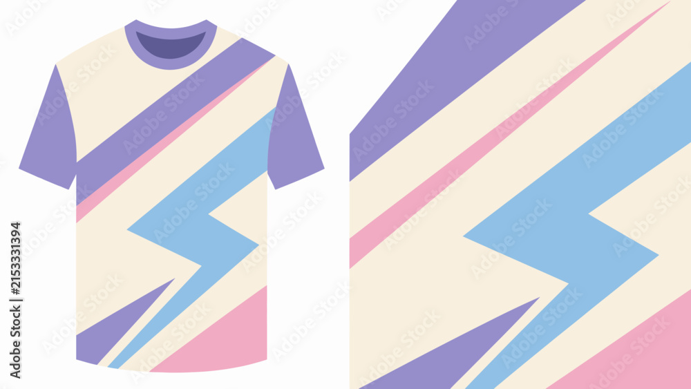 Obraz premium Abstract Geometric Pastel T-Shirt with Zigzag Stripes and Retro Color Blocks.