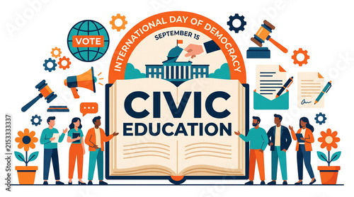 Diverse people engaging in civic education activities