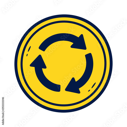 Yellow Hand Drawn Recycling Icon with Circular Arrows