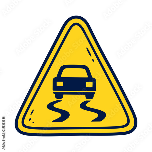 Yellow Slippery Road Warning Sign Illustration