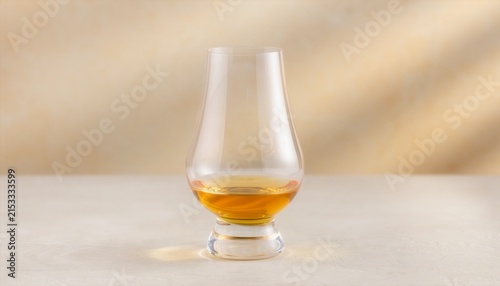 Premium Amber Whisky in Tulip Tasting Glass with Soft Ivory Background