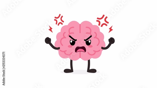 Angry cartoon brain expressing frustration, flat 2D vector animation element on a transparent background for stress and emotional concepts.