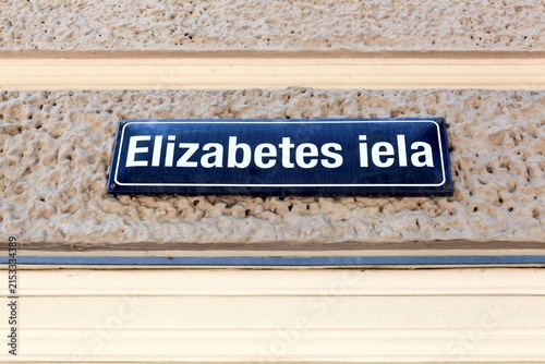 Elizabetes iela street sign in Riga, Latvia