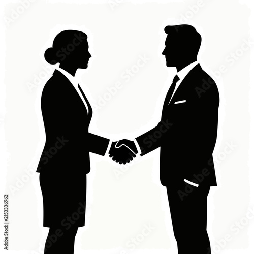 Professional businesswoman and businessman shaking hands in formal corporate attire