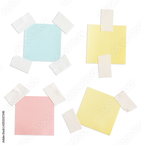 Set of Four Colorful Paper Notes with White Tape Transparent PNG