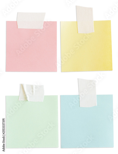 Set of Four Pastel Blank Paper Notes with White Tape Transparent PNG