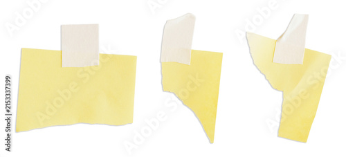 Set of Three Torn Yellow Paper Pieces with White Tape Transparent PNG