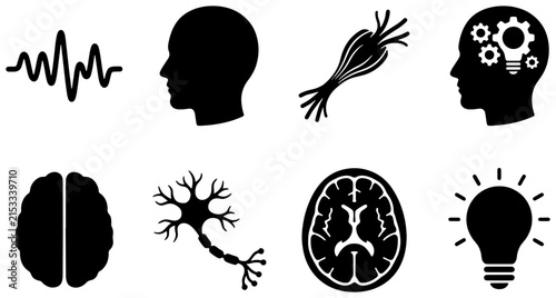 Brain and Mind Icons Set: Neuroscience, Psychology, Ideas, and Cognition Vector Graphics for Medical and Educational Concepts