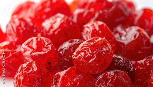 Close-Up of Vibrant Red Dried Cranberries on a White Background Highlighting Texture and Color