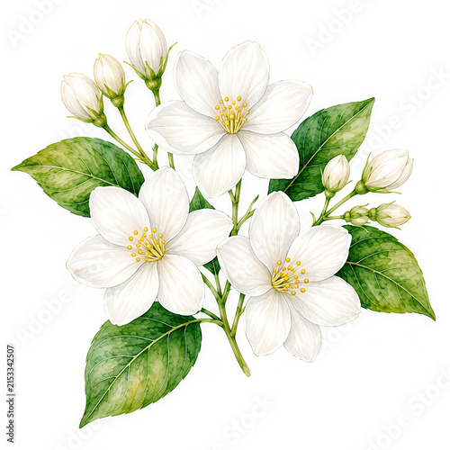 lily of the valley, jasmine on pure white background