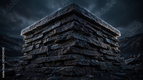 Ancient Stone Structure in a Dark, Moody Landscape.