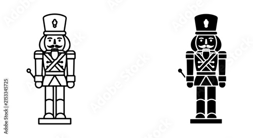 Nutcracker Soldier Icons, Festive Christmas Character Vector Set, Traditional Holiday Decoration Graphics