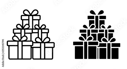 Gift Boxes Stacked Vector Icons, Presents Collection, Celebration Surprise, Holiday Presents, Festive Occasion