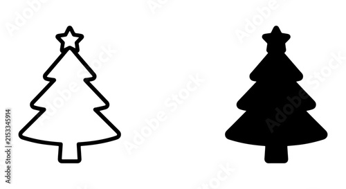 Christmas Tree Icons, Festive Holiday Vector Graphics, Winter Celebration Symbols, Black and White Design Elements