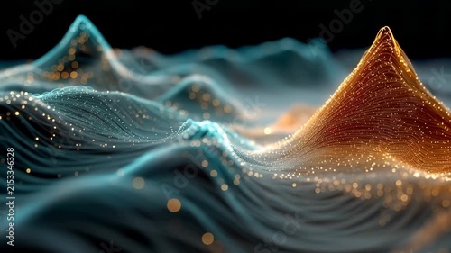 Abstract 3D digital landscape with glowing data networks, perfect for futuristic technology backgrounds.