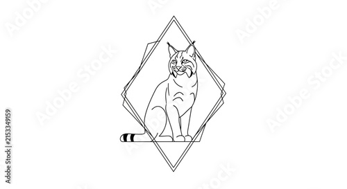 racoon cat sitting in diamond shape line art