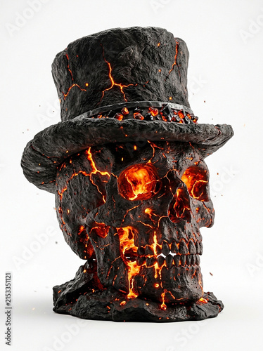 Burning Skull in Top Hat with Molten Cracks