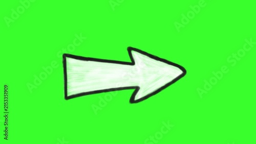 white arrow symbol hand drawn on green screen animation pencil sketch