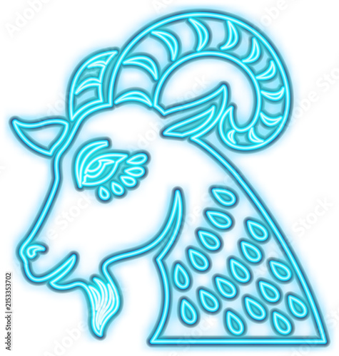 Blue Neon Goat Cartoon Illustration