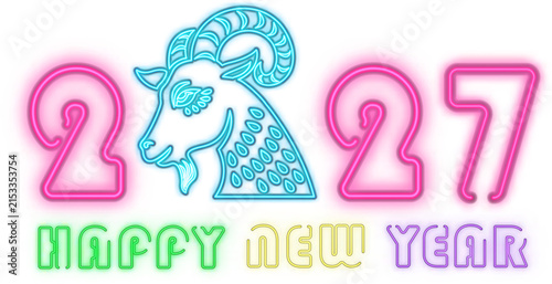 2027 Neon Goat Happy New Year Illustration