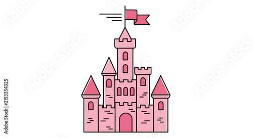 Pink fairytale castle icon