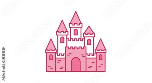 Pink Fairytale Castle Icon Vector Illustration