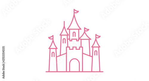 Pink fairytale castle illustration, simple, elegant, for girls, fantasy icon
