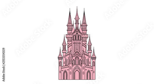 Pink fairytale castle illustration