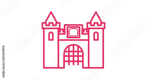Pink Castle Outline Icon - Fantasy Medieval Fortress Gate Symbol