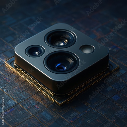 Advanced multi aperture camera module component with gold pins on circuit substrate