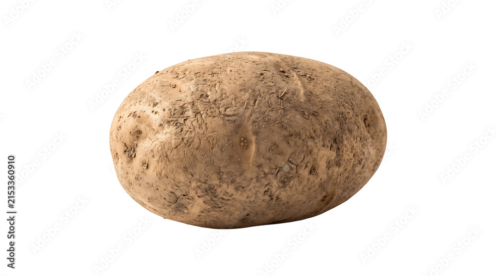 Fototapeta premium A single raw potato with dirt on its skin isolated on transparent background