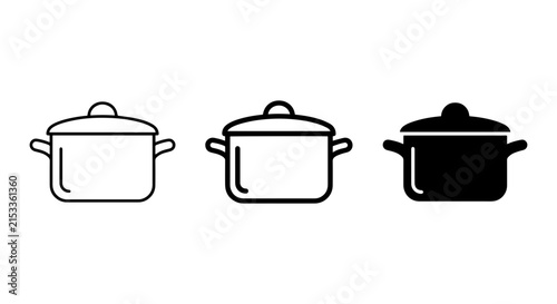 Simple Cooking Pot Icons, Black and White Kitchenware Vector Set, Culinary Equipment Graphics