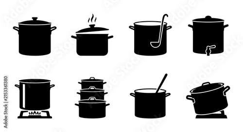 Kitchen Cooking Pots and Pans Vector Icons, Culinary Utensils Collection, Food Preparation Equipment