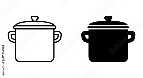 Cooking Pot Icons: Black and White Vector Graphics for Kitchen and Food Concepts