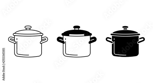 Simple Cooking Pots, Kitchenware Icons, Culinary Vessel Set, Food Preparation Tools