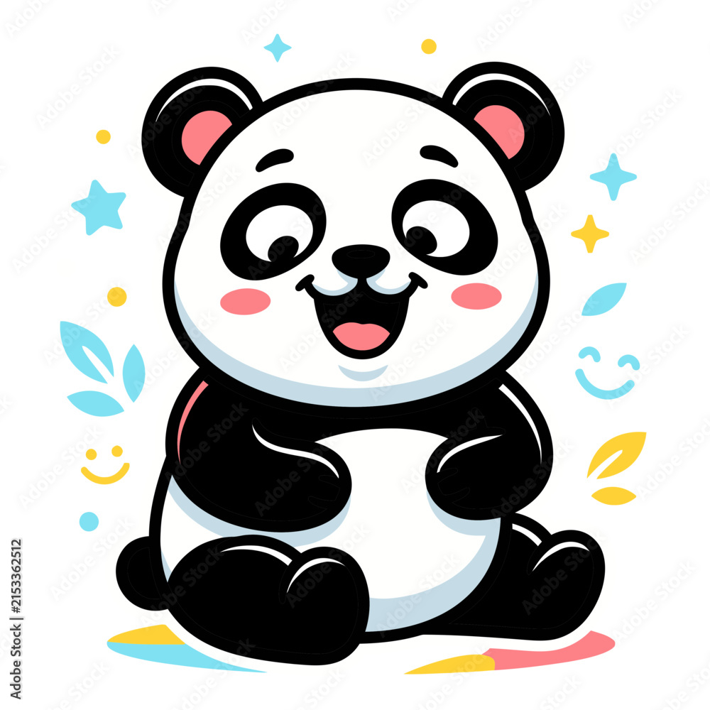 Obraz premium Cartoon panda with a smiling expression is depicted in a colorful vector illustration bear animal
