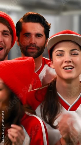 Group of sports fans cheering 4k