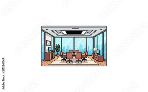 Modern conference room with city view