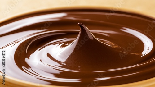 Glossy milk chocolate puddle with smooth ripple texture and warm