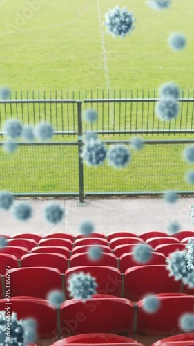 Covid-19 cells against empty seats in sports stadium