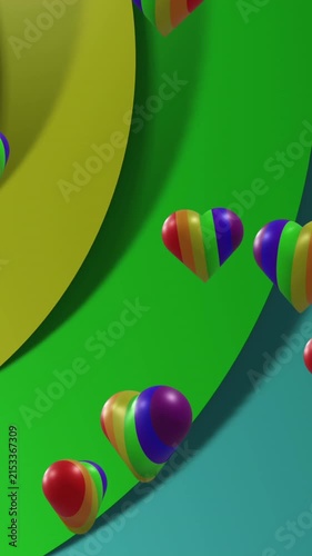 Animation of rainbow hearts over rainbow background
