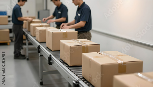 E-commerce Parcels Moving on Conveyor in Fulfillment Center: Holiday Logistics