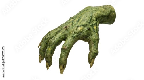 Creepy monster hand with sharp claws isolated on white background for fantasy or horror design