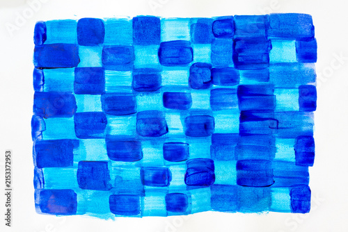 Blue Hand Painted Checkerboard Pattern Abstract Graphic Background