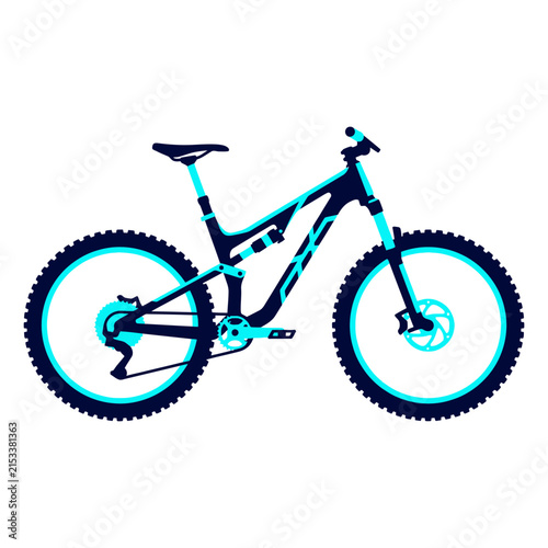 Modern mountain bike silhouette vector in blue and black colors