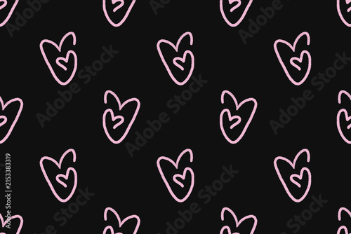 Cute Pink Hand Drawn Heart Seamless Pattern on Black Background Modern Romantic Valentine Love Repeat Design