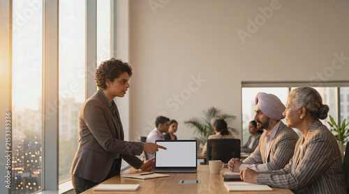 Businesswoman in Leadership Presenting Confidently to Team